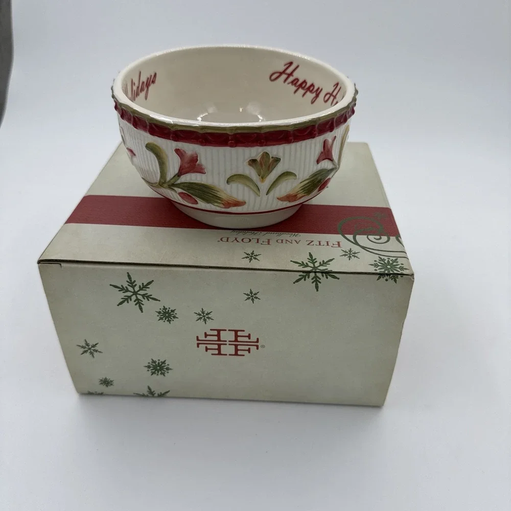 Fitz & Floyd WOODLAND HOLIDAY Sentiment 'HAPPY HOLIDAYS' Serving Bowl